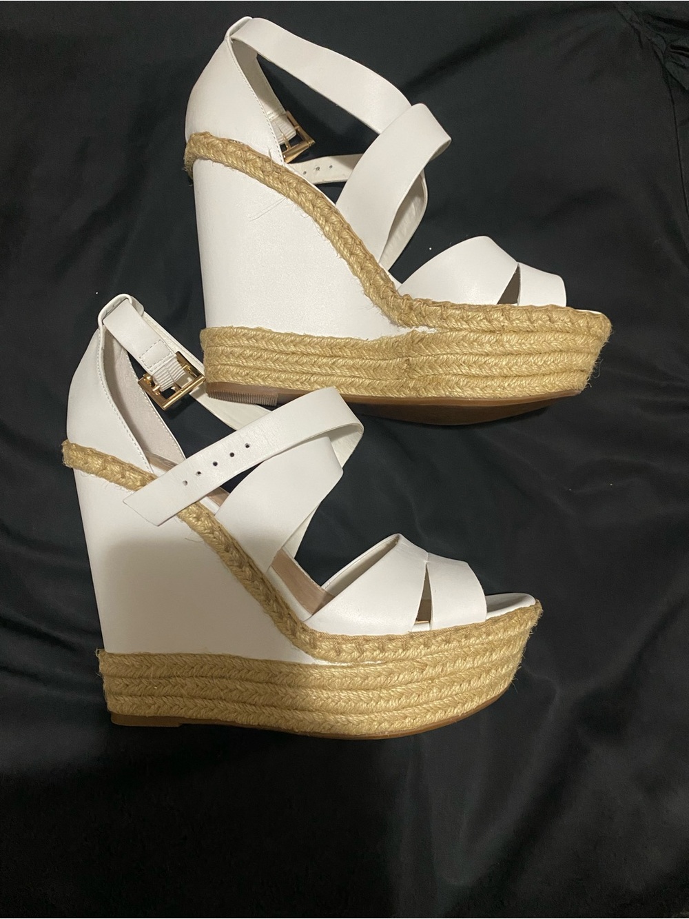 Vince Camuto White Triple-Strap Espadrille Wedge Sandals